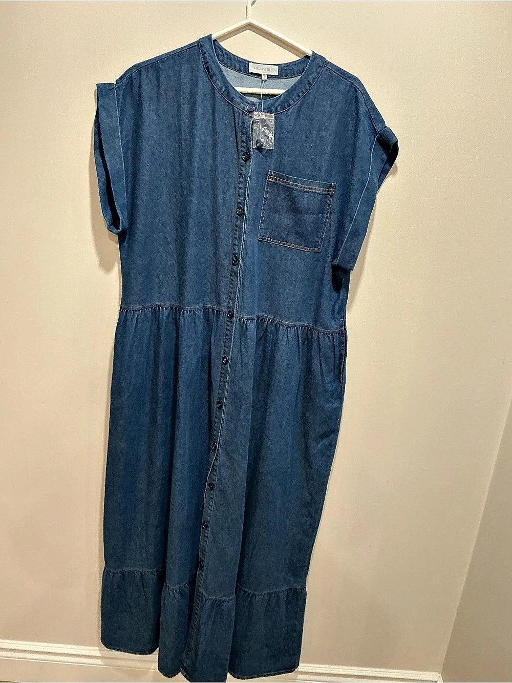 New no tags Solitaire blue denim dress size XL